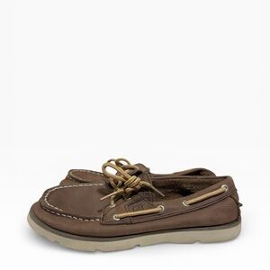 Kids Sperry Top Siders Shoes Dark brown Leeward Boys 2.5 M Leather Boat Shoes
